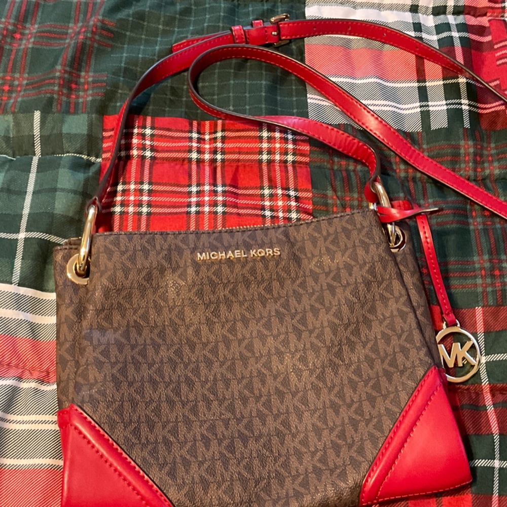 Michael Kors Red and Brown Crossbody Bag